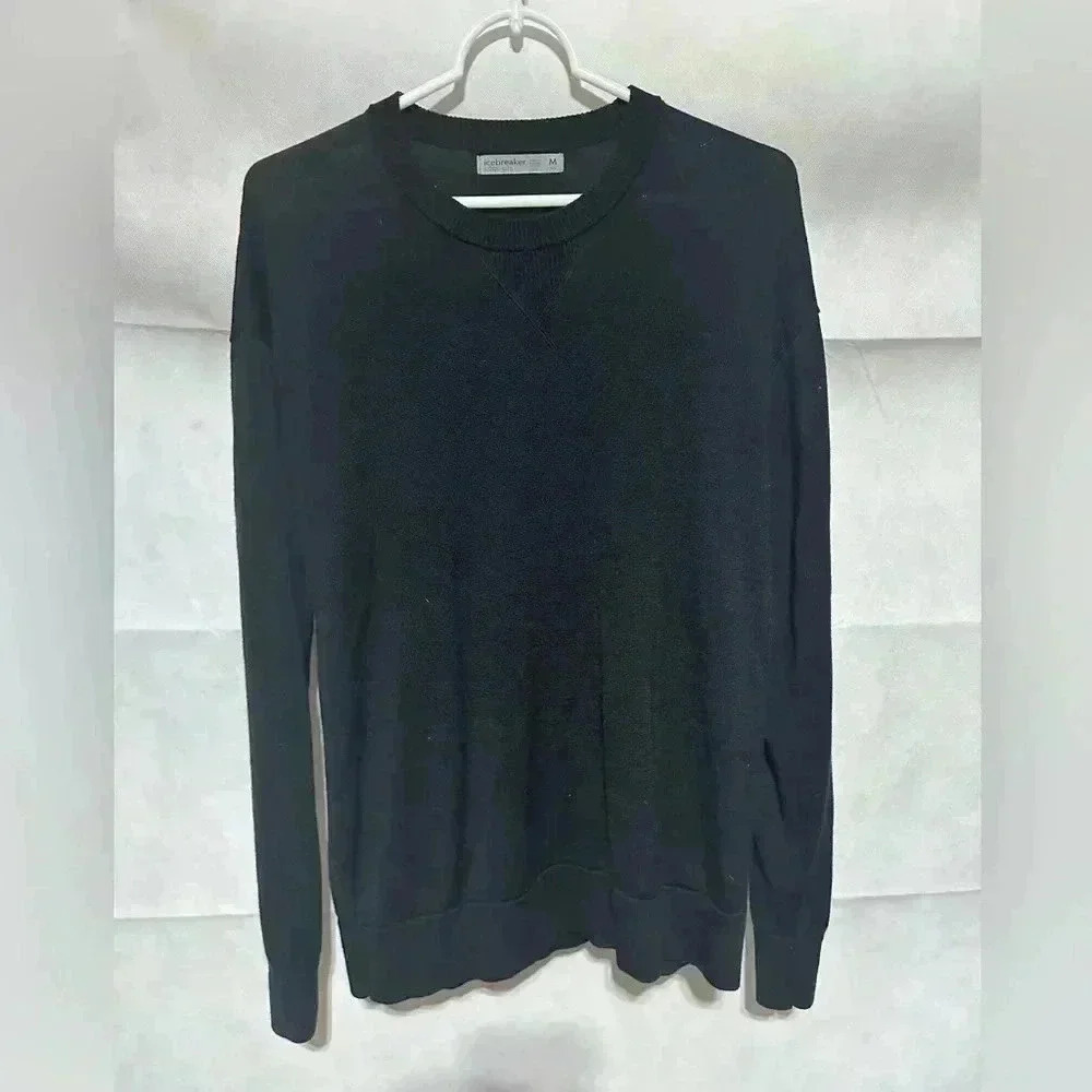 Icebreaker Mens Cool-Lite Long Sleeve Black Crew Neck Sweater Size M Pure Merino